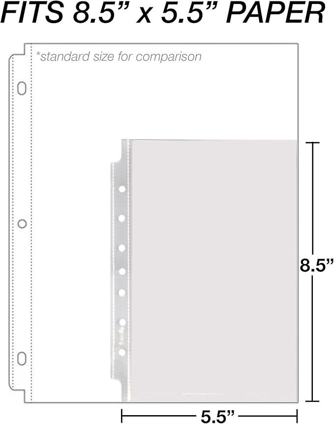 Samsill Mini Sheet Protectors 50 Pack, 5.5 x 8.5 Inch Page Protectors for Mini 3 Ring Binder, Heavy Duty, Clear Protector Sheets, 7 Hole, Top Loading, Acid Free