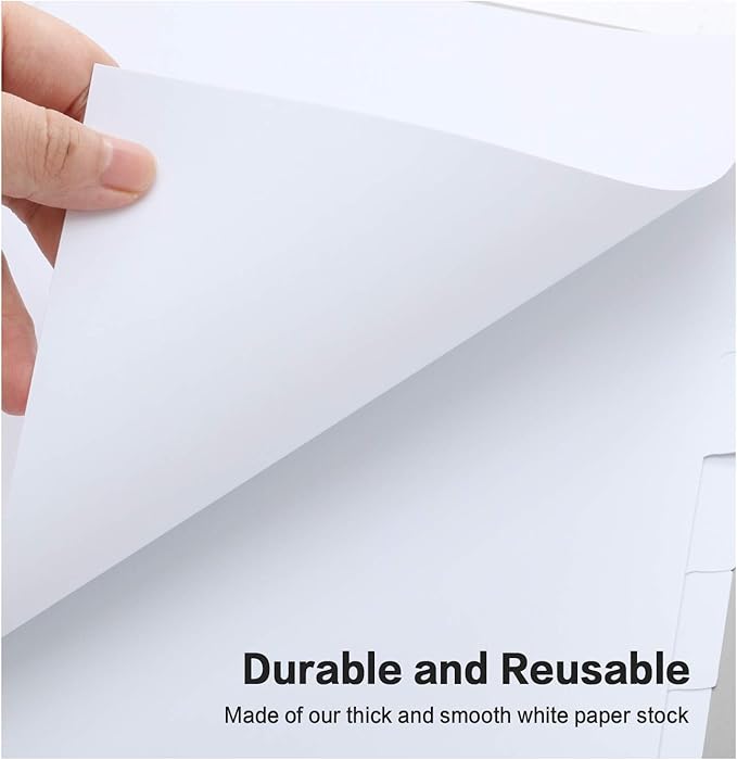 8-Tab Binder Dividers, HERKKA 3 Ring Binder Dividers with Reinforced Edge, 3 Hole Punch Section Index Dividers for Binders, 1/8-Cut Tabs, Letter Size, White, 120 Dividers