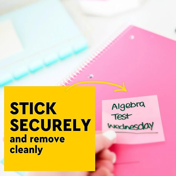 Post-it Transparent Sticky Notes,�2.8" x 2.8", Assorted Colors, 36 Sheets/Pad, 5 Pads/Pack (600-5PASTEL)