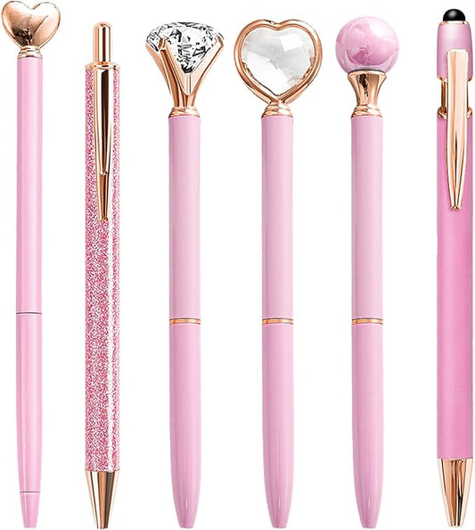 Pink Pens for Women, 6 Pcs Cute Pens Ballpoint Pen Bulk, 1.0mm Medium Point Black Ink, Office and School Supplies Fancy Nice Pen Gifts for Girls Nurse Teacher (Pink)