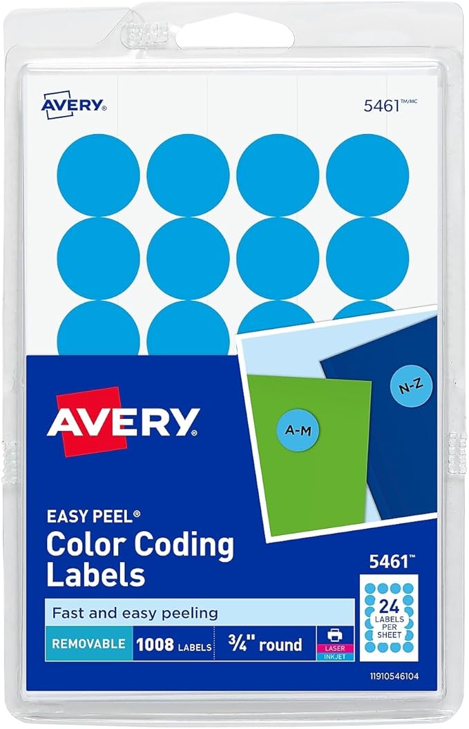 Avery 05461 Removable Round Labels, 3/4-Inch Diameter, Lt. Blue, 1008 Labels/Pack