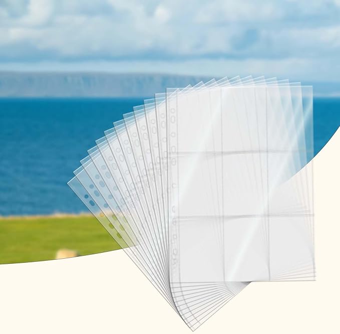 NatSumeBasics 20 A4 Binder 9 Pocket 2.5" X 4" Sheet Protectors Clear Binder Sleeves for A4 Binder Notebook Folder Card Organizer (9 Pocket)