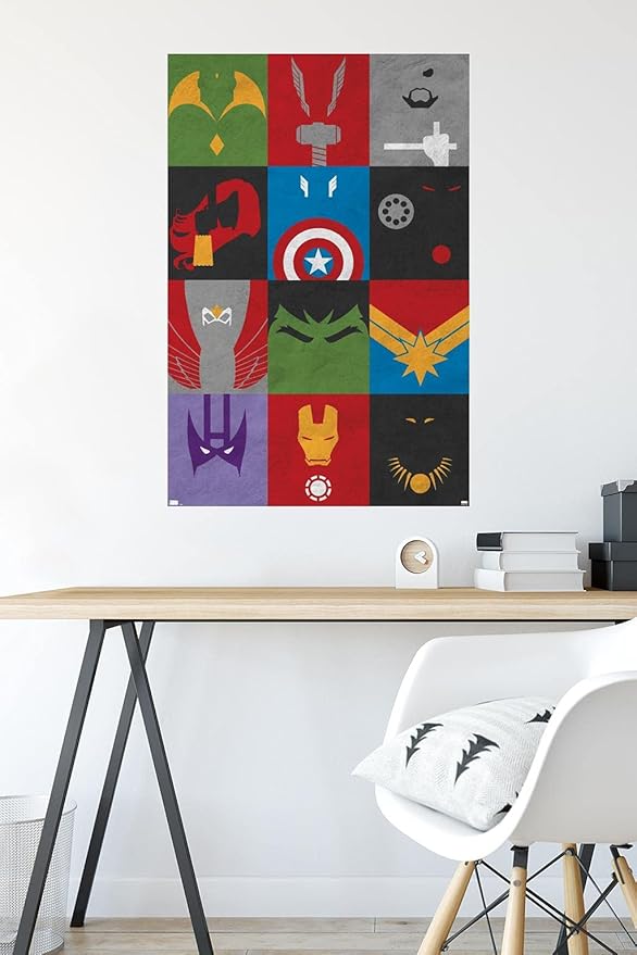 Trends International Marvel Comics - Avengers - Minimalist Grid Wall Poster, 22.375" x 34", Premium Poster & Mount Bundle