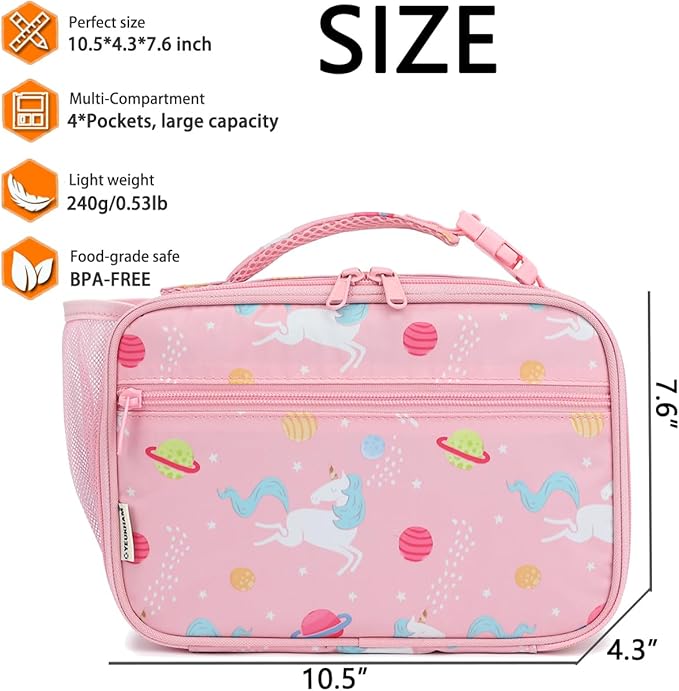 Insulated Lunch Box for School, Thermal Reusable Durable Freezable Lunch Bags for Kids Boys Girls Men Women - Small Soft Cooler Portable Lunch Tote Kit for Work Picnic Travel,Pink Unicorn