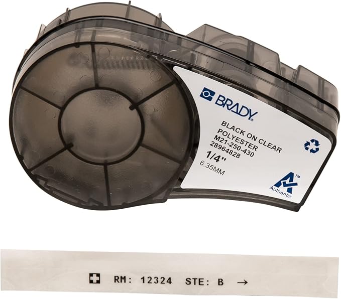 Brady Authentic (M21-250-430) Harsh Environment Polyester Label for Lab, Asset Tracking and Datacom, Black on Clear- For M210, M210-LAB, M211, BMP21-PLUS and BMP21-LAB Printers, 0.25" W, 21' L