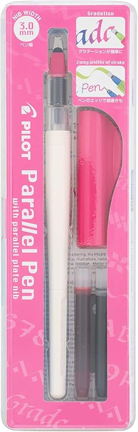 Pilot Parallel Pen Premium Caligraphy Pen Set, 3.0mm Nib, White Barrel with Pink Accents (14679)