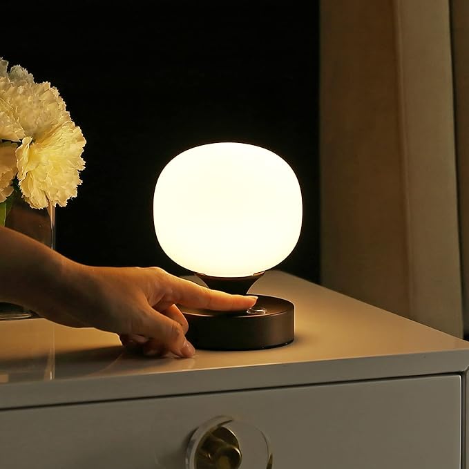 JONATHAN Y 6.13" Oil Rubbed Bronze Modern Cordless Rechargeable LED Table Lamp, Frosted White Glass Shade, Touch Dimmable Mini Accent Light for Bar, Bedroom, Nightstand JYL7112A