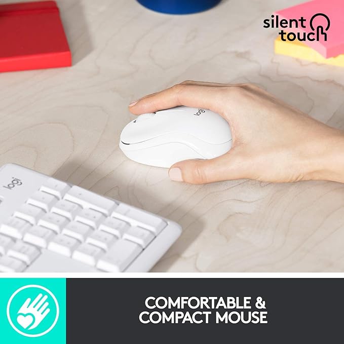Logitech MK295 Wireless Mouse & Keyboard Combo with SilentTouch Technology, Full Numpad, Advanced Optical Tracking, Lag-Free Wireless, 90% Less Noise - Off White (Renewed)