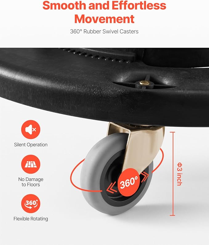 VEVOR Trash Can Dolly, Fit 20, 32, 44, 55 Gallon Containers, 2 Packs Round Trash Can Roller Base with 4 Swivel Wheels, 500lbs Heavy Duty Barrel Dolly, Multi-Functional Rolling Cart