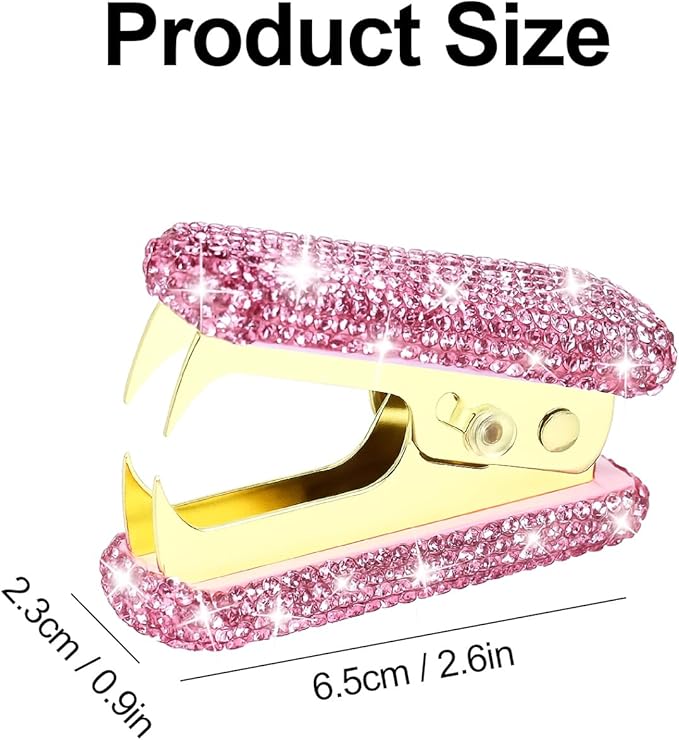 Multibey Rhinestone Staple Remover, Handmade Bling Crystal Pink Staple Remover Tool for Desk, Dazzling Staples Puller Tool Office Supplies Desk Accessories for Women Office (Pure Pink)