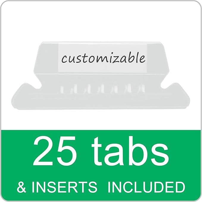 25 Packs Hanging File Folders,Assorted Color Letter Size File Folder,Designed for Bulky Files,Filing Cabinet,1/5 Adjustable Tabs for Office,School,Home(Black,Blue,Pink,Purple,Standard Green)
