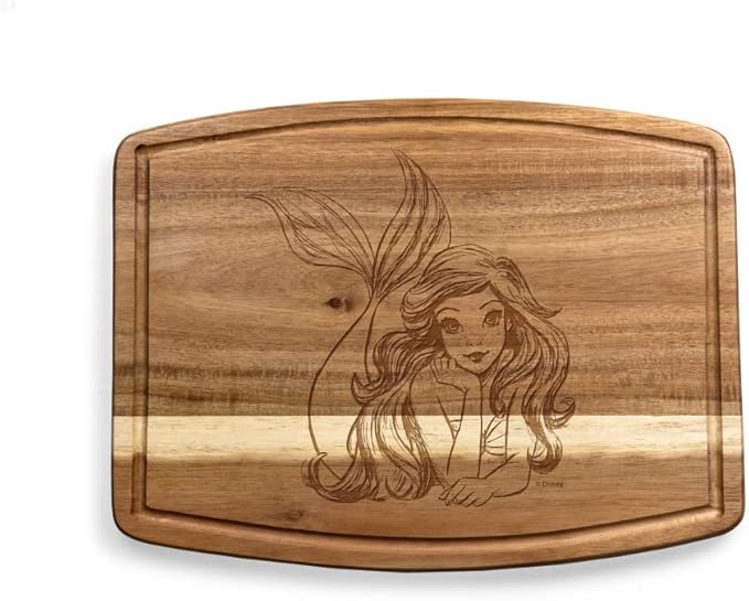 PICNIC TIME Disney The Little Mermaid Ariel Ovale Acacia Cutting Board Serving Board Charcuterie Cheese Board with Juice Groove Decorative Kitchen Gift, (Acacia Wood)