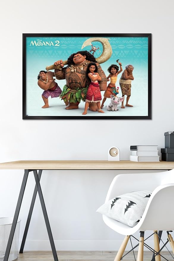 Disney Moana 2 - Group Wall Poster, 34L" x 22.4W", Black Framed Version