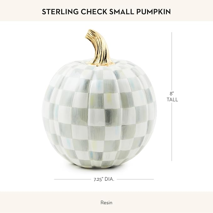 MACKENZIE-CHILDS Small Pumpkin, Resin Halloween Home Decor, Gray-and-White Sterling Check