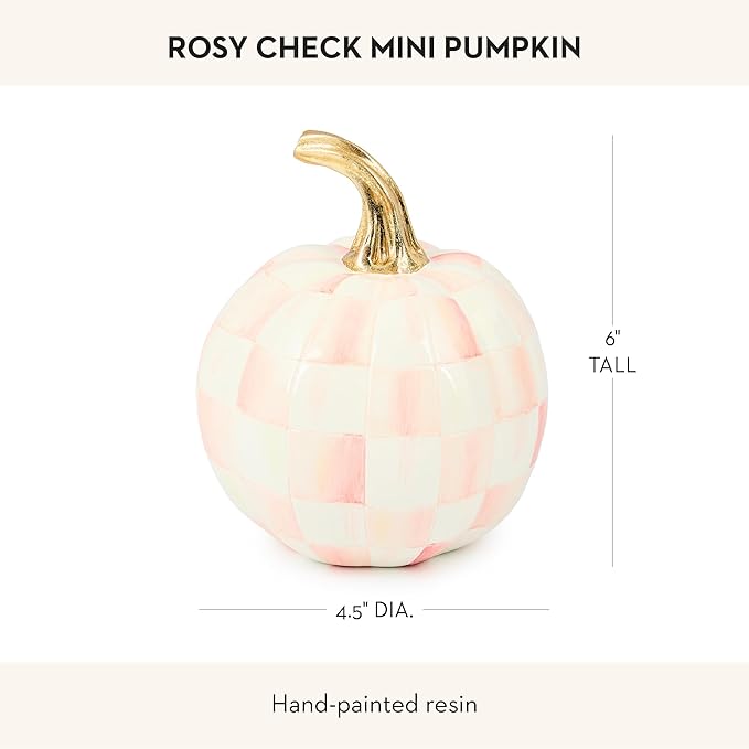 MACKENZIE-CHILDS Pumpkin, Resin Halloween and Fall Decor, Mini, Pink-and-White Rosy Check