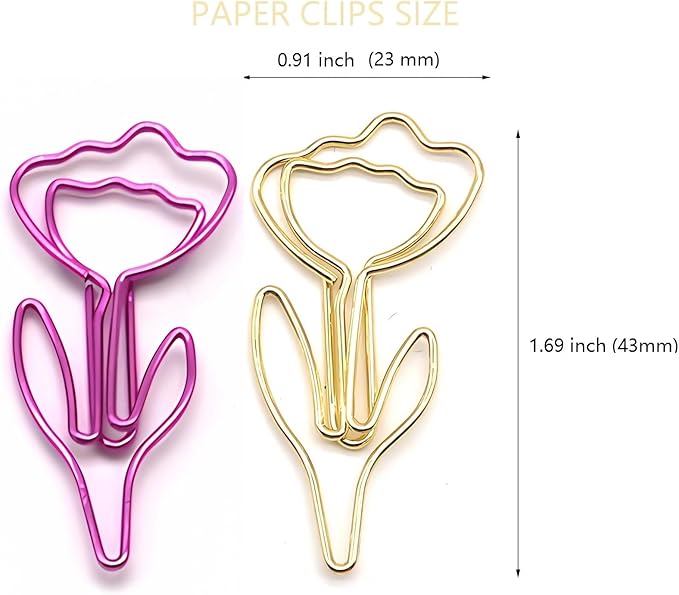 80 Pcs Metal Paper Clips Set - Multicolored Rose-Shaped Cute Paperclips for School and Office File Organization, Suitable for Party and Wedding Decor (ROSEFLOWER)