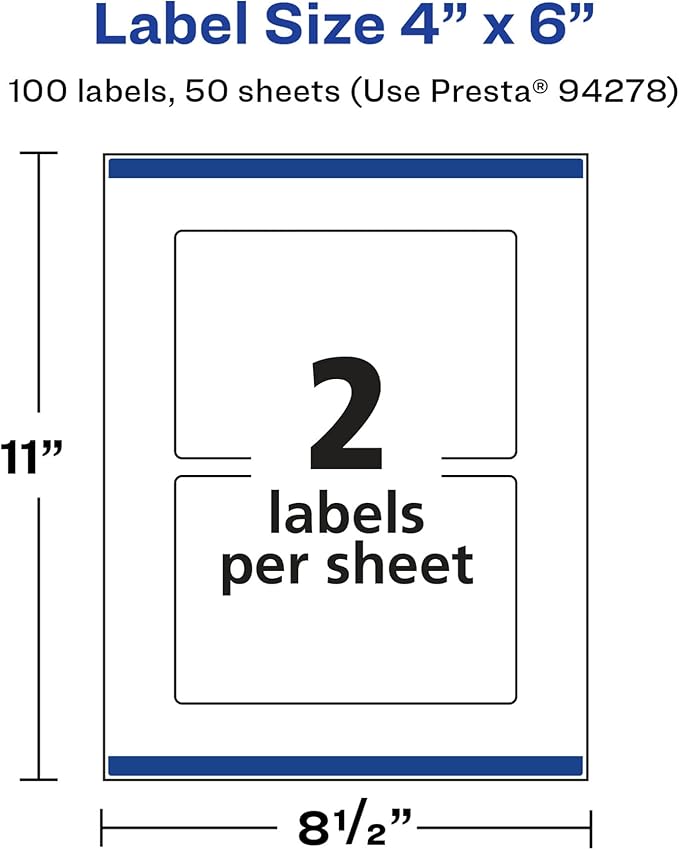 Avery Glossy White Rectangle Labels, Sure Feed Technology, 4" x 6", 100 Glossy White Labels, Print-to-The-Edge, Permanent Adhesive, Laser/Inkjet Printable