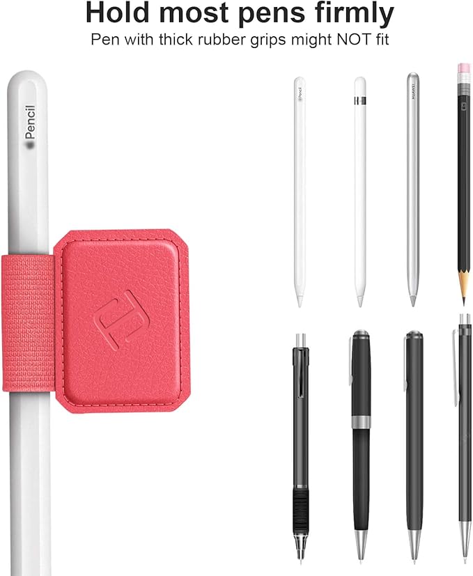 Fintie 4 Pack Pen Loop Holder for Apple Pencil Pro, Apple Pencil (USB-C / 1st / 2nd Generation) and Stylus Pens, Elastic Adhesive Leather Sleeve Attached to Cases, Watermelon