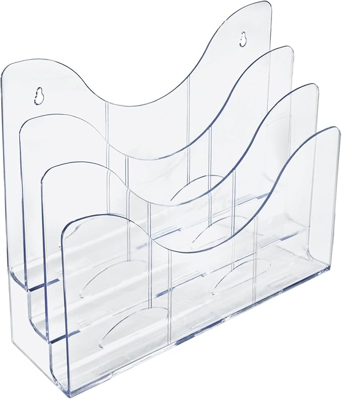 Azar Displays 250099 Three Tier File and Brochure Desktop Wall Organizer Holder with Dividers Brochure Display Stand Acrylic Holder, Fits 8.5" x 11" Files, Clear, 1 Pack