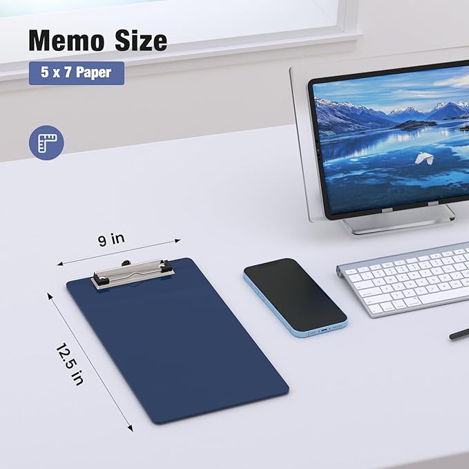 Small Clipboards, A5 Plastic Mini Blue Clip Board for Classroom, Students, Kid, Size 6" x 9" with Low Profile Clip, Office & School Supply