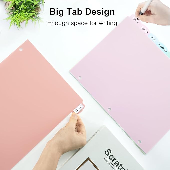 48 Count/6 Sets Write & Erase Binder Dividers with Tabs, Plastic 8 Tab Dividers for 3 Ring Binder Letter Size, Separators for Student School Home Office Document Organizer, Pastel