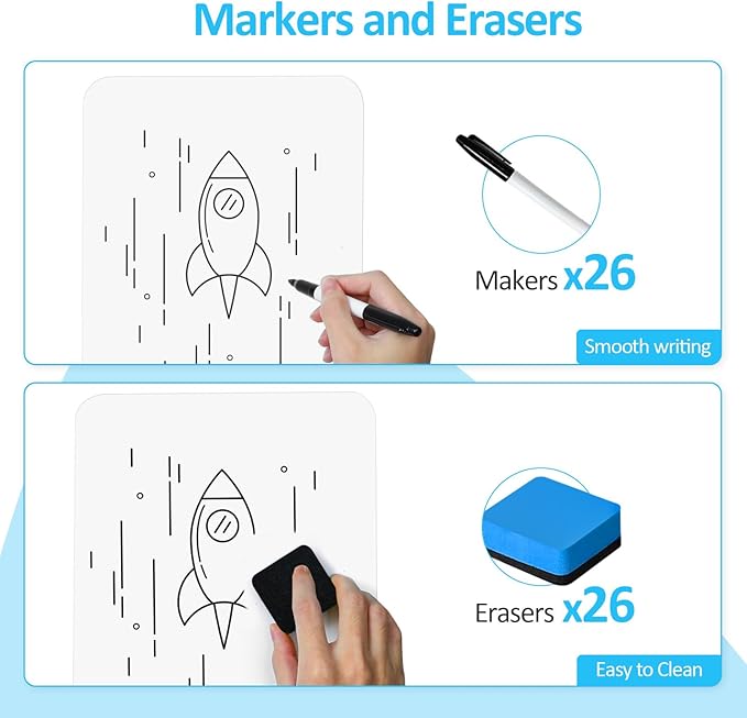 Dry Erase LapBoards, PANDRI 26 Pack Double Sided 12.5 x 9 Inch Whiteboards with 26 Erasers and 26 Markers, Dry Erase Boards for Students Classroom Teacher Supplies