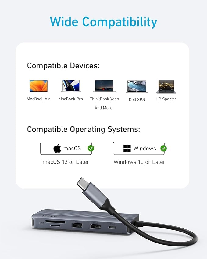 Anker 10-in-1 USB C Hub, Dual-Display USB C Docking Station, One 4K@30Hz HDMI, 1080p VGA, 100W Power Delivery, 5 Gbps USBC&A Data Ports, for Dell XPS, Dell Vostro 5320 Laptop and More
