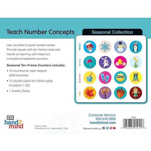hand2mind Seasonal Ten Frames Math Counters for Kids, Math Counters Chips for Counting and Sorting, Kindergarten Learning Games, Counting Toys, Math Game (288 Math Counters and 10 Ten Frame Cards)