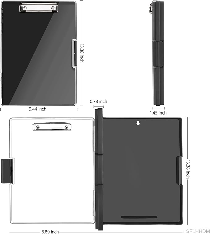 SFLHHDM Clipboard with Storage,Heavy Duty Clip Boards 8.5x11 with 2 Storage Case,Clear Visible Panel Storage Clipboards,Side Opening Nursing Clipboard Folder for Office Supplies-Black