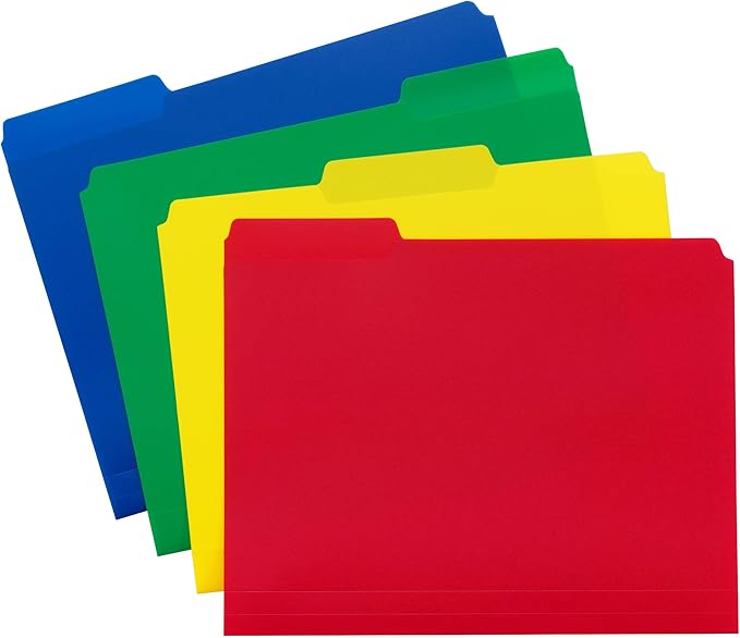 Smead Poly File Folder, 1/3-Cut Tab Letter Size, Assorted Primary Colors, 12 per Pack (10505)