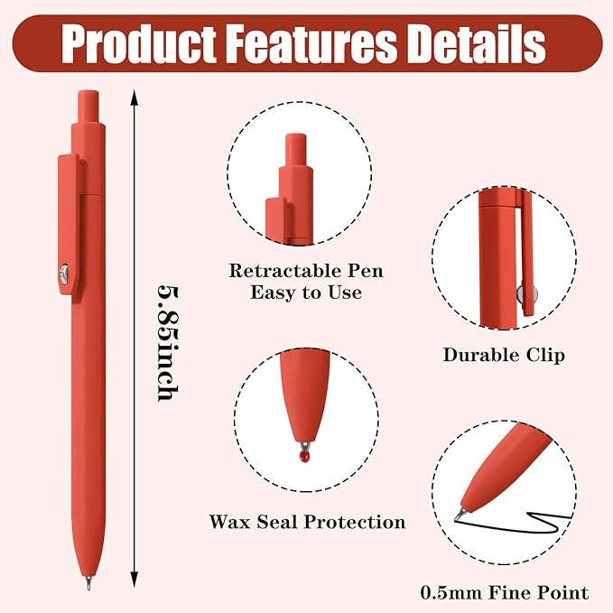 Pens, 8 Pack Black Ink Gel Pens Ballpoint Smooth Writing Pens for Journaling, Cute Office Supplies for Nurses Women Teachers
