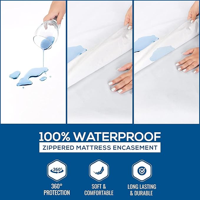 Utopia Bedding Mattress Protector Zippered Super Queen Size, 100% Waterproof Bed Bug and Dust Mite Proof Mattress Encasement, Absorbent 6 Sided Mattress Cover