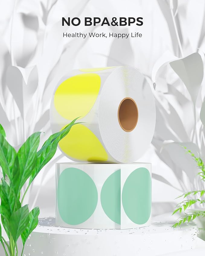 MUNBYN 2 Inch Color Circle Thermal Sticker Label, Self-Adhesive Round Direct Thermal Label for Logo Design, QR Code, White Pink Green Yellow, 3000 Sheets/4 Rolls