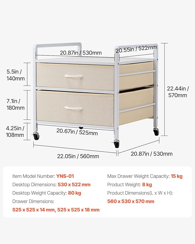 VEVOR Mini Fridge Stand with Storage, 176 lb-Capacity Mini Fridge Table with 2 Drawers & 4 Swivel Wheels, Mobile Mini Fridge Shelf, White Mini Fridge Organizer for Dorm, Apartment, Office, Bedroom