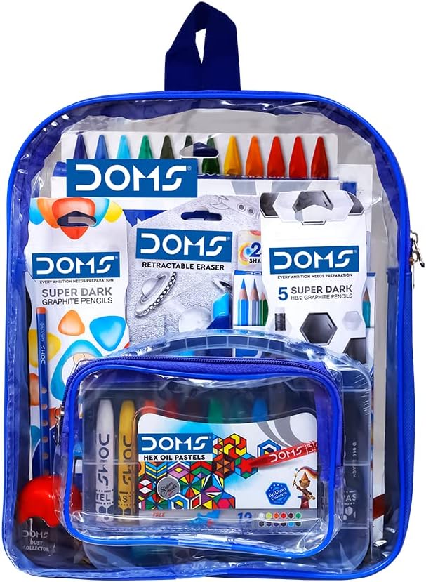 Doms Smart Kit - Drawing Book, Water Colour Pen Min, 25 Oil Pastel, 16 Wax Crayons, Groove Triangle Pencil Pack, 12 Aqua Water Colour Pencil