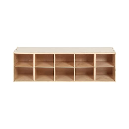 ECR4Kids Streamline 10 Cubby Tray Storage Cabinet, 2x5, Classroom Furniture, Natural