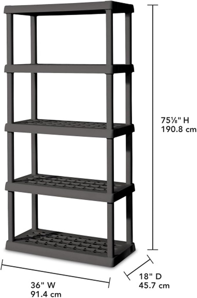 Sterilite 4 & 5 Shelf Plastic Storage Units Bundled with Easy to Assemble Storage Cabinet for Garage, Pantry & Kitchen Organization, 4 Shelves, Gray