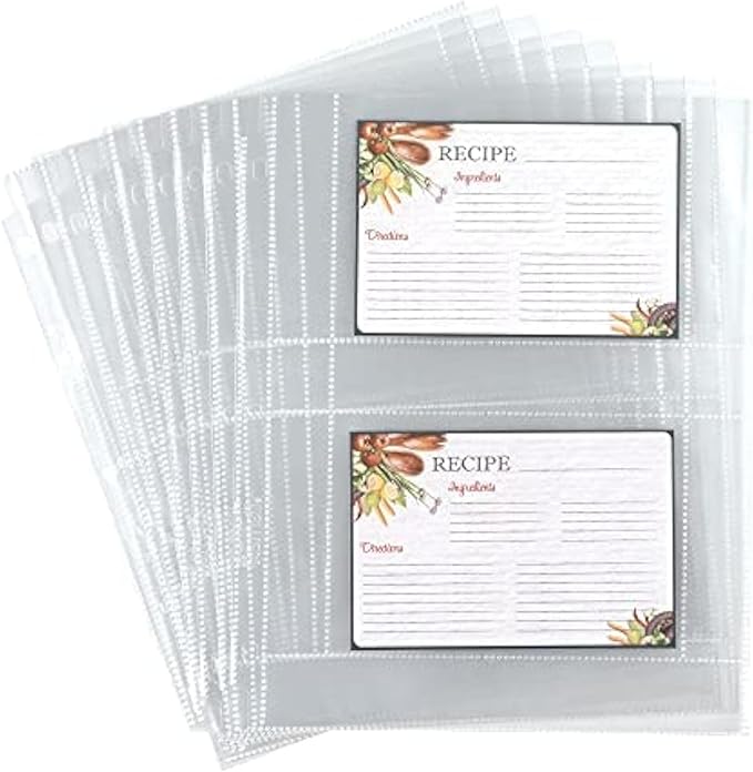 Samsill Recipe Card Page Protectors for 8.5 x 11 Recipe Binder, 4 x 6 Pockets, 2 Pockets, 50 Count, Recipe Book Pocket Page Refill Sheets, Side Margin Loading, for 8.5 x 11 Standard 3 Ring Binders