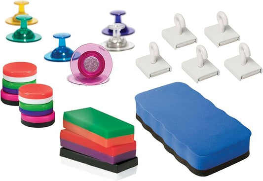 Dowling Magnets Magnetic Whiteboard Accessories Bundle-fridge magnets/teacher supplies/classroom must haves/strong magnets heavy duty/school supplies/magnets for whiteboard/office magnets. Item 735501