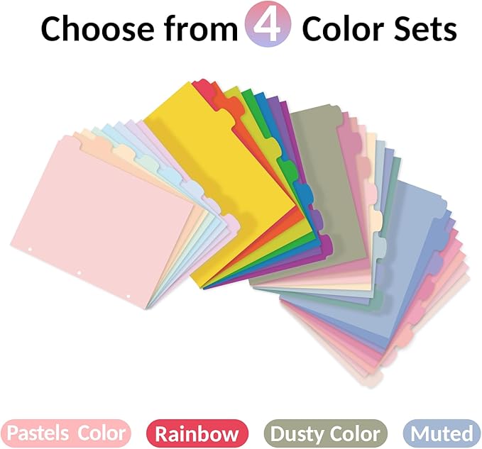 Sooez 8 Tabs Long-Lasting Plastic Write & Erase Large Tabs Dividers for 3 Ring Binder, Aesthetic Cute Pastels Binder Dividers for Student, Teacher, Office, Home Organizers, 1 Set, Muted