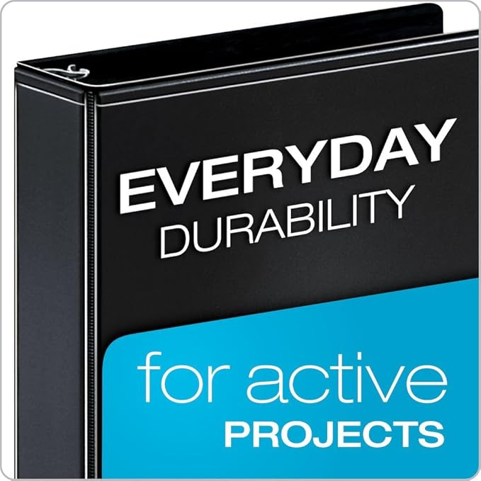 Cardinal 3 Ring Binder, Durable 1.5 Inch Performer ClearVue Binder, Round Rings, 350-Sheet Capacity, Customizable ClearVue Covers, PVC-Free, Black (67325)