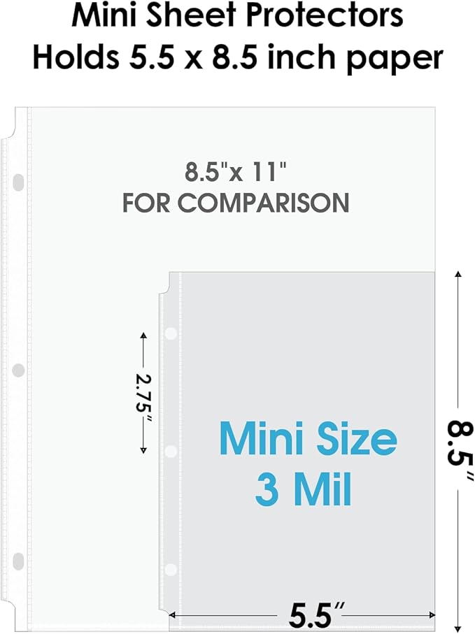KTRIO Heavyweight Sheet Protectors 5.5 x 8.5 inch, Clear Page Protector for Mini 3 Ring Binder, Plastic Sleeves for Binders, Top Loading Paper Sheets Sleeve Letter Size, Office & Home, 100 Pack