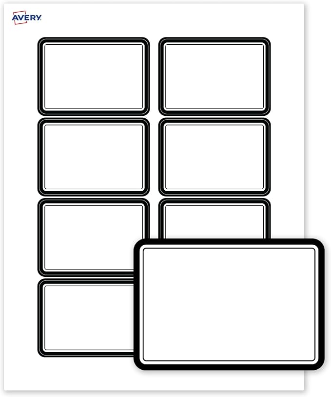 Avery Printable Adhesive Name Tags, 2-1/3" x 3-3/8", Matte White with Double Black Border Design, Removable, Laser & Inkjet Compatible, 80 Total, Great Name Badges for Weddings & Events