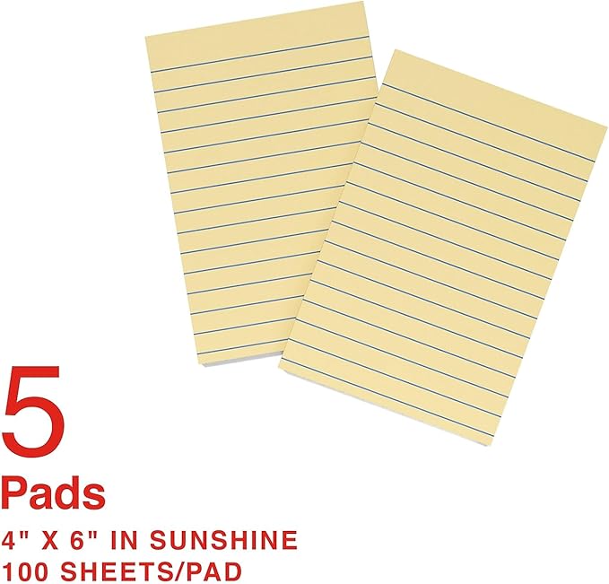 Staples Sticky Notes, 4" x 6", Lined, Yellow, Recycled Paper, 500 Sheets – Eco‑Friendly Ruled Notes for Lists, Planning & Office Use
