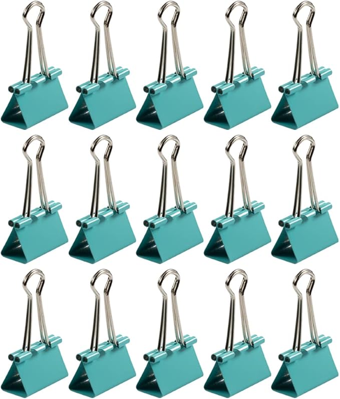 JAM PAPER Colorful Binder Clips - Medium - 1 1/4 Inch (32 mm) - Teal Binderclips - 15/Pack