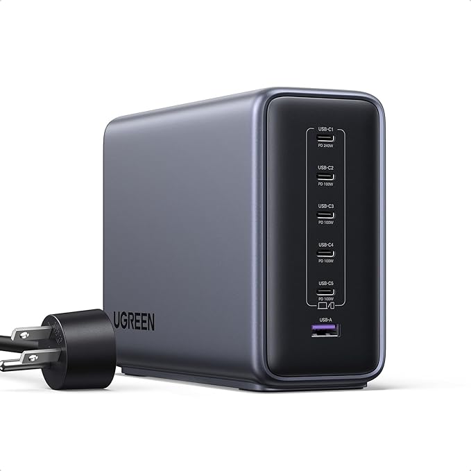 UGREEN Nexode 500W GaN Charging Station, 6-Port USB-C & USB-A with 240W Single Port, Smart Temperature Control & Space-Saving Design for iPhone 17/16/15, Galaxy S25/S24, MacBook Pro/Air, iPad, Laptops