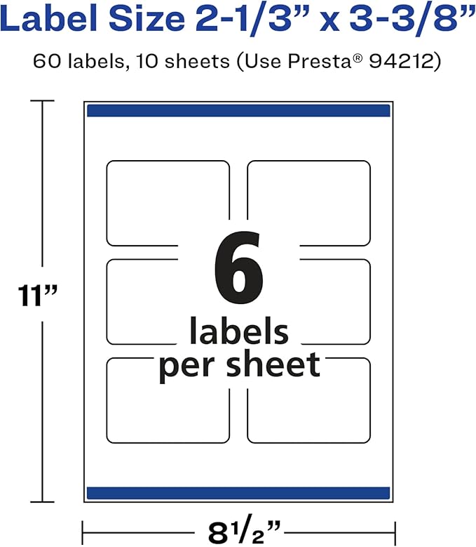 Avery Glossy White Rectangle Labels, Sure Feed Technology, 2-1/3" x 3-3/8", 60 Glossy White Labels, Print-to-The-Edge, Permanent Adhesive, Laser/Inkjet Printable