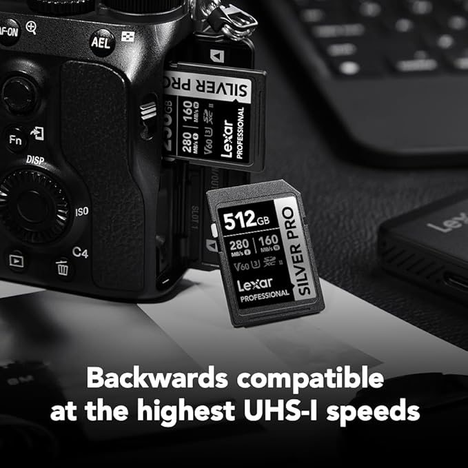 Lexar 512GB Professional SILVER PRO SD Card, UHS-II, C10, U3, V60, Full HD, 4K, Up To 280MB/s Read SDXC Memory Card, for Professional Photographer, Videographer, Enthusiast (LSDSIPR512G-BNNNU)