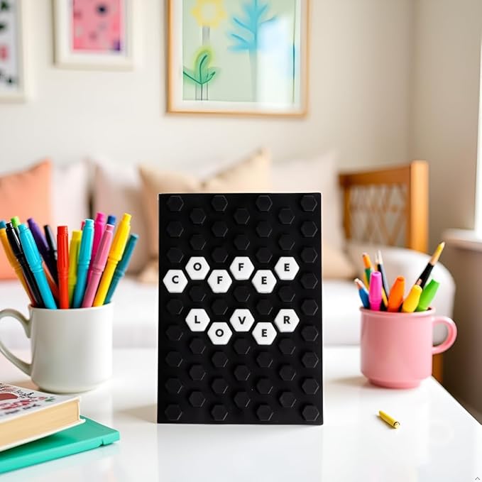 Pearhead Letterboard Composition Notebook, Customizable Silicone Cover Fidget Journal with Letters & Symbols, Lined Pages for Notes, School, Planning & Writing, Black & White