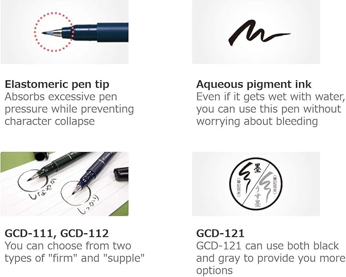 Tombow Fudenosuke Fude Brush Pen Hard (GCD-111) x5 Set, with Original Sticky Notes – Great for Calligraphy, Art Drawings, Illustration, Manga